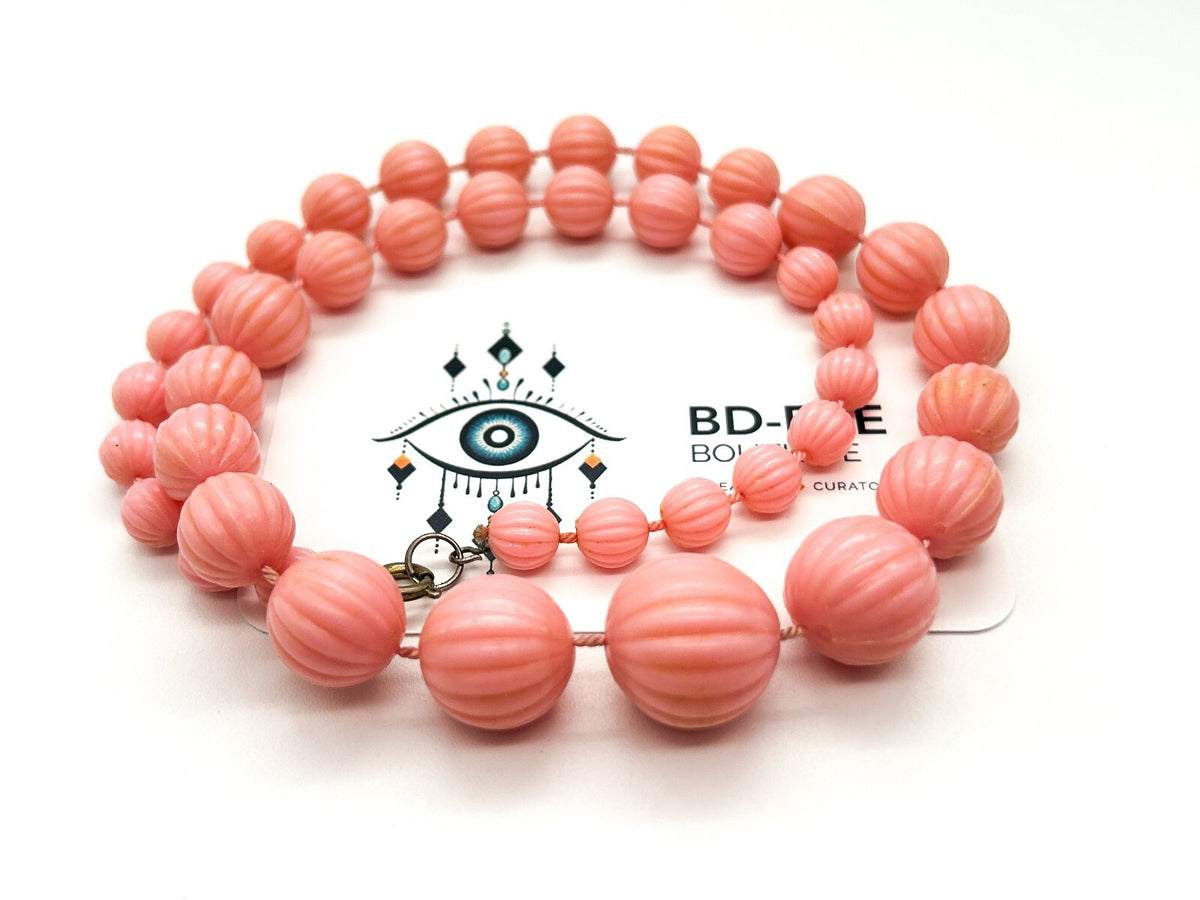 Vintage Pink Necklace Bundle Pastel Baby Pink Faux Pearl & Ribbed Acrylic Beads