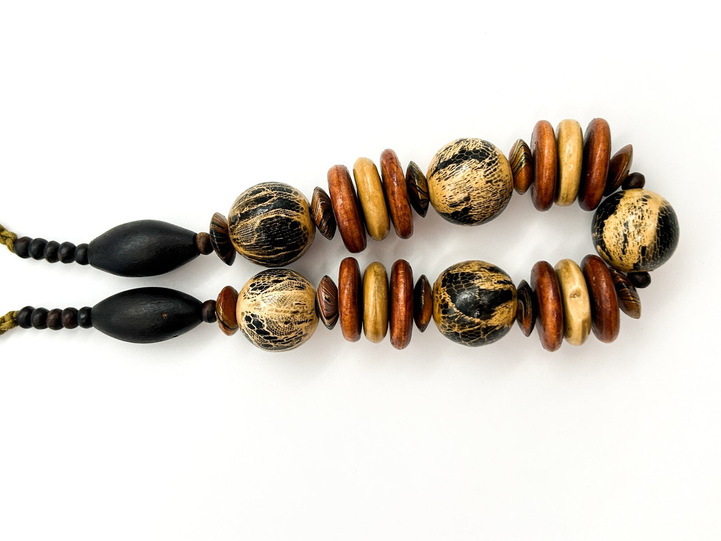 Vintage Chunky Wood Necklace Snakeskin Effect Beads Boho Statement 23”