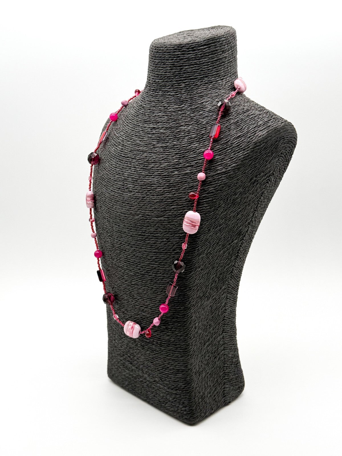Murano Style Pink Art Glass Necklace Venetian Foil Beads Continuous Strand