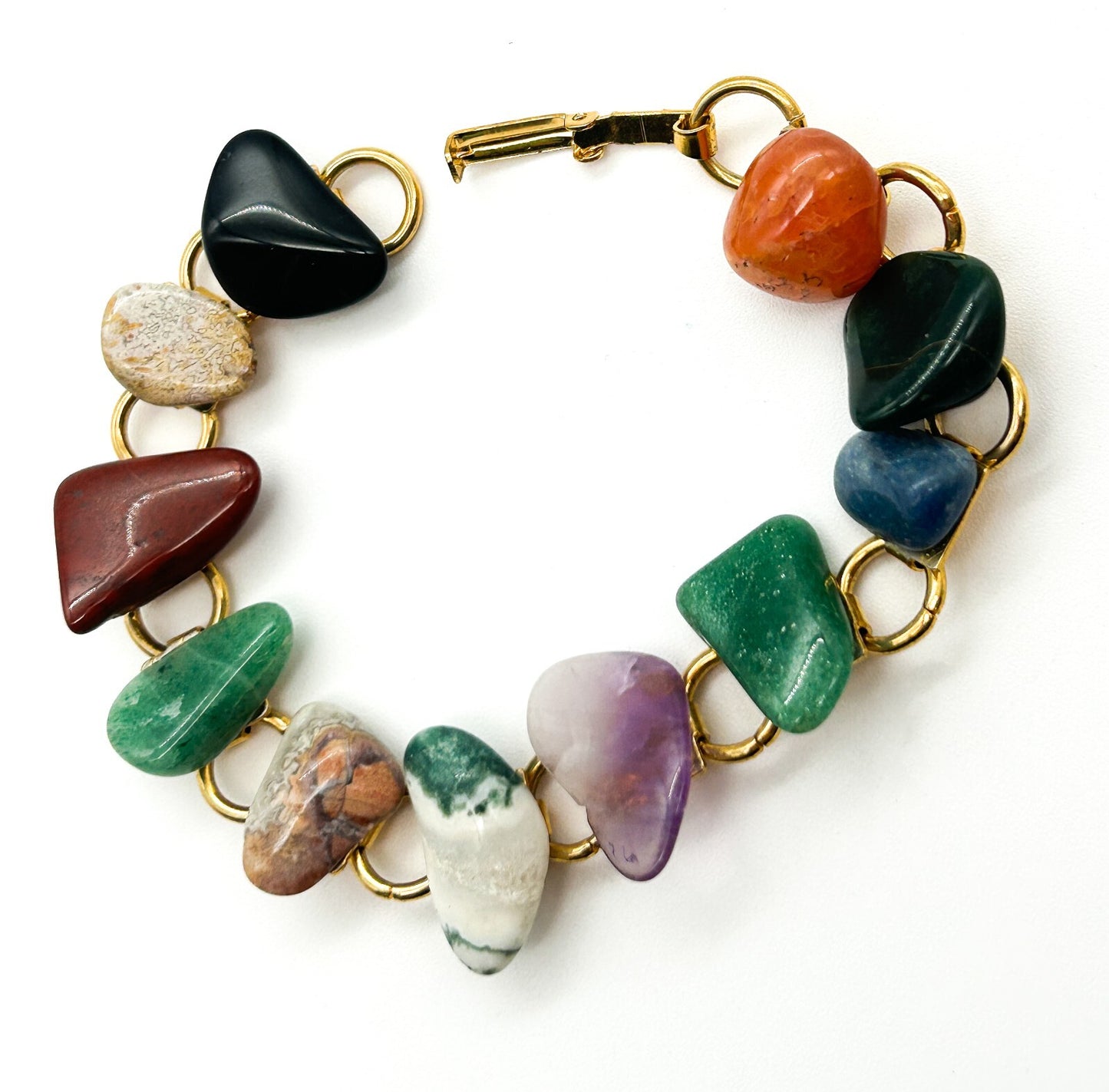 Vintage Gemstone Bracelet Agate Amethyst Aventurine Jasper Sodalite Onyx