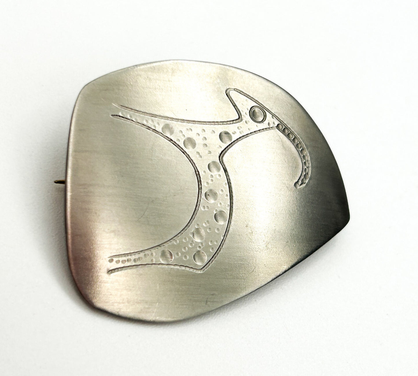 Vintage Sterling Silver Oryx Brooch Etched Antelope Gazelle Modernist Pin