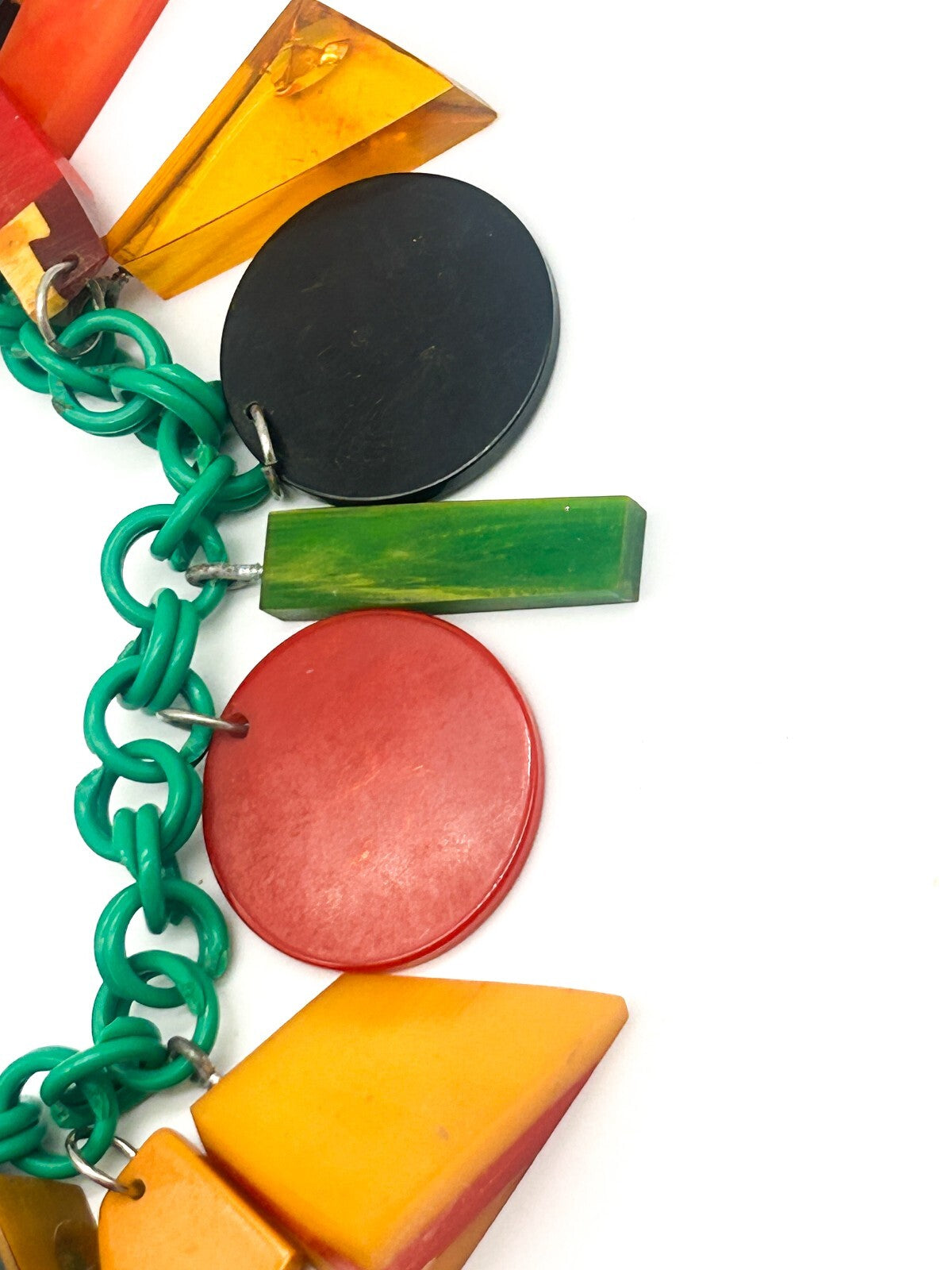 Vintage Bakelite Charm Necklace Attrib. Jan Carlin Celluloid Chain Statement