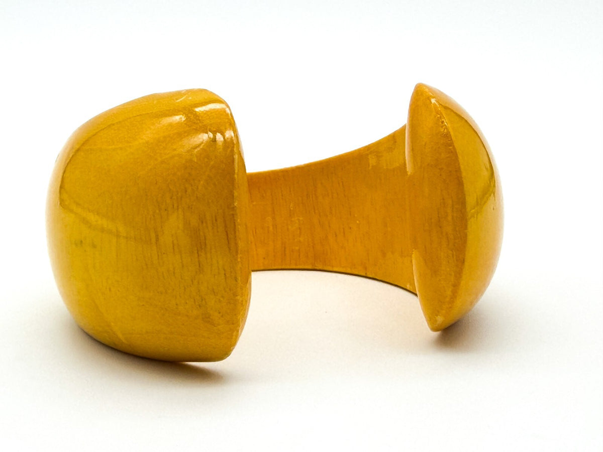 Vintage Mustard Yellow Wooden Cuff Bangle Wide Gloss Wood Statement Bracelet