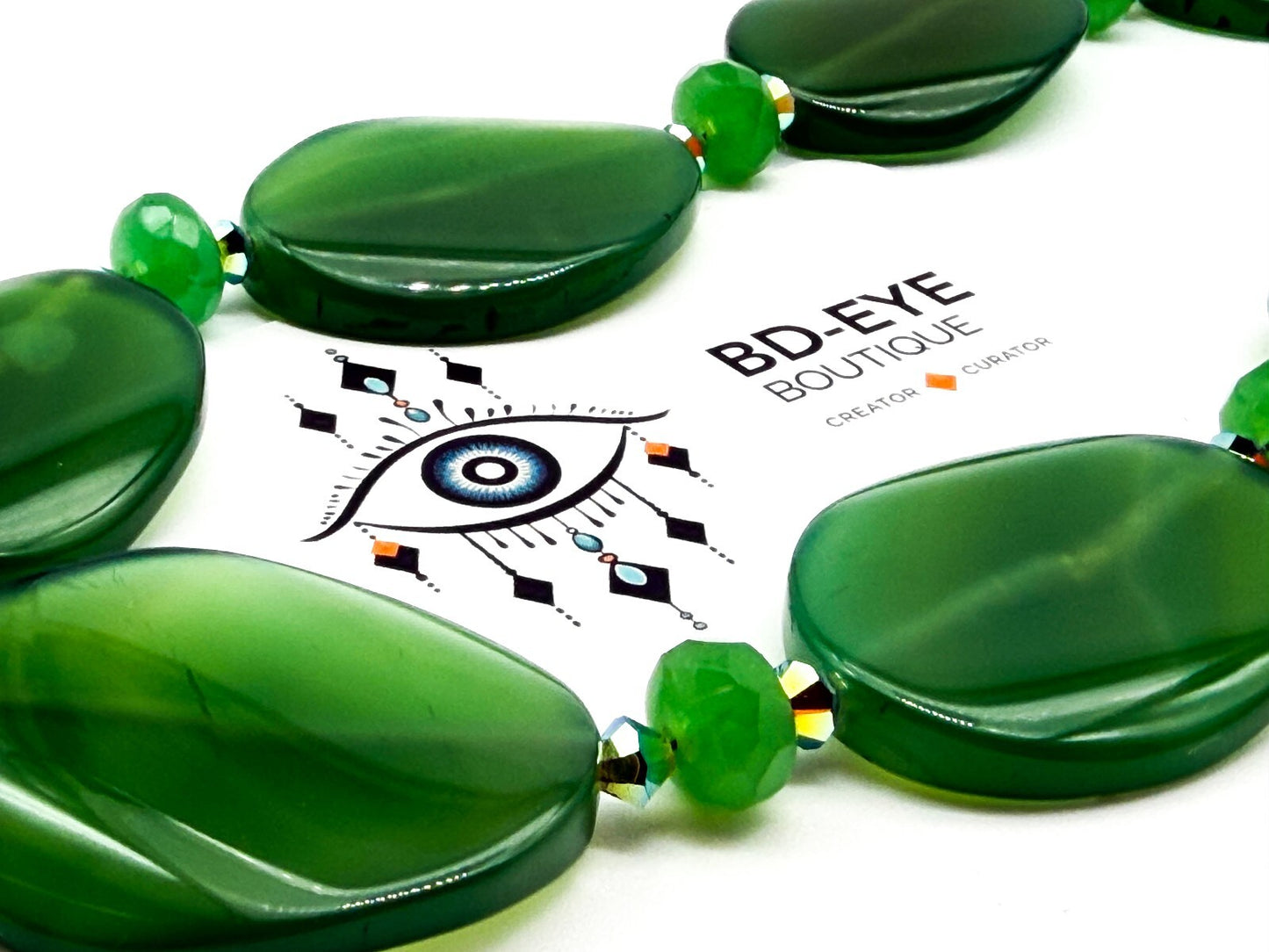 Chunky Green Agate Statement Necklace Faceted Glass Aurora Borealis Beads