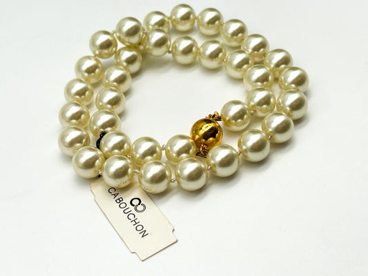 Vintage Cabouchon Faux Pearl Necklace Glass Pearls Hand Knotted Gold Tone Clasp