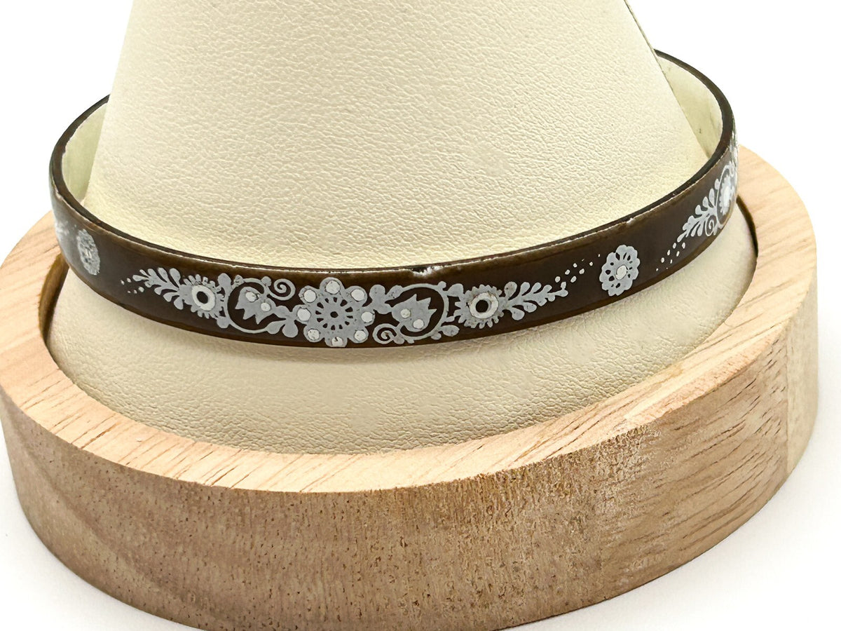 Vintage Brown Enamel Floral Bangle Attributed to Michaela Frey Austrian Style