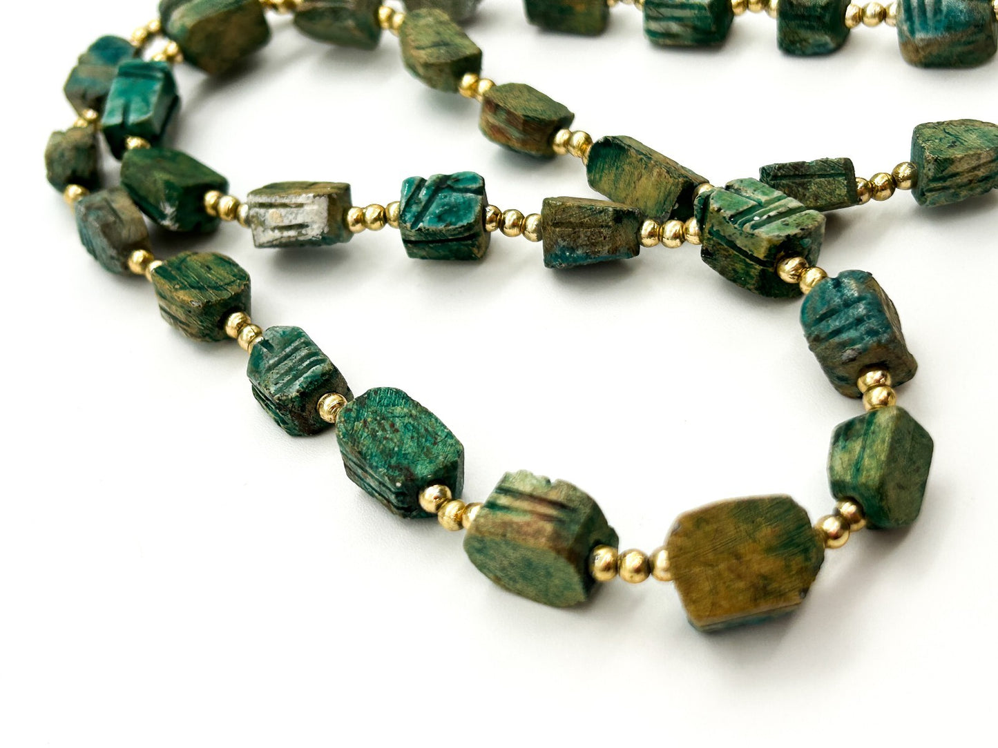 Vintage Egyptian Revival Scarab Necklace Blue Green Ceramic Beetle Pendant