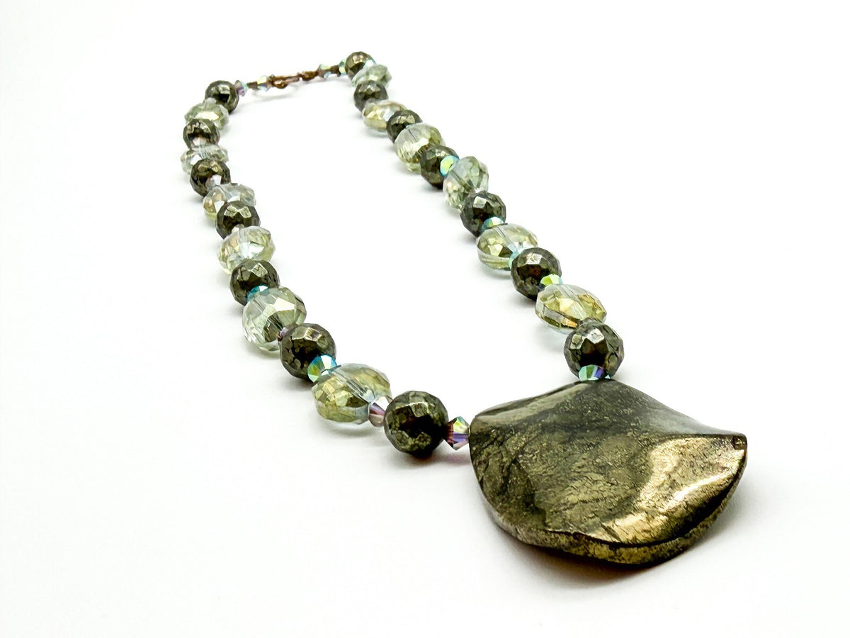 Natural Pyrite Statement Necklace Faceted Smoky AB Crystal Gemstone Pendant