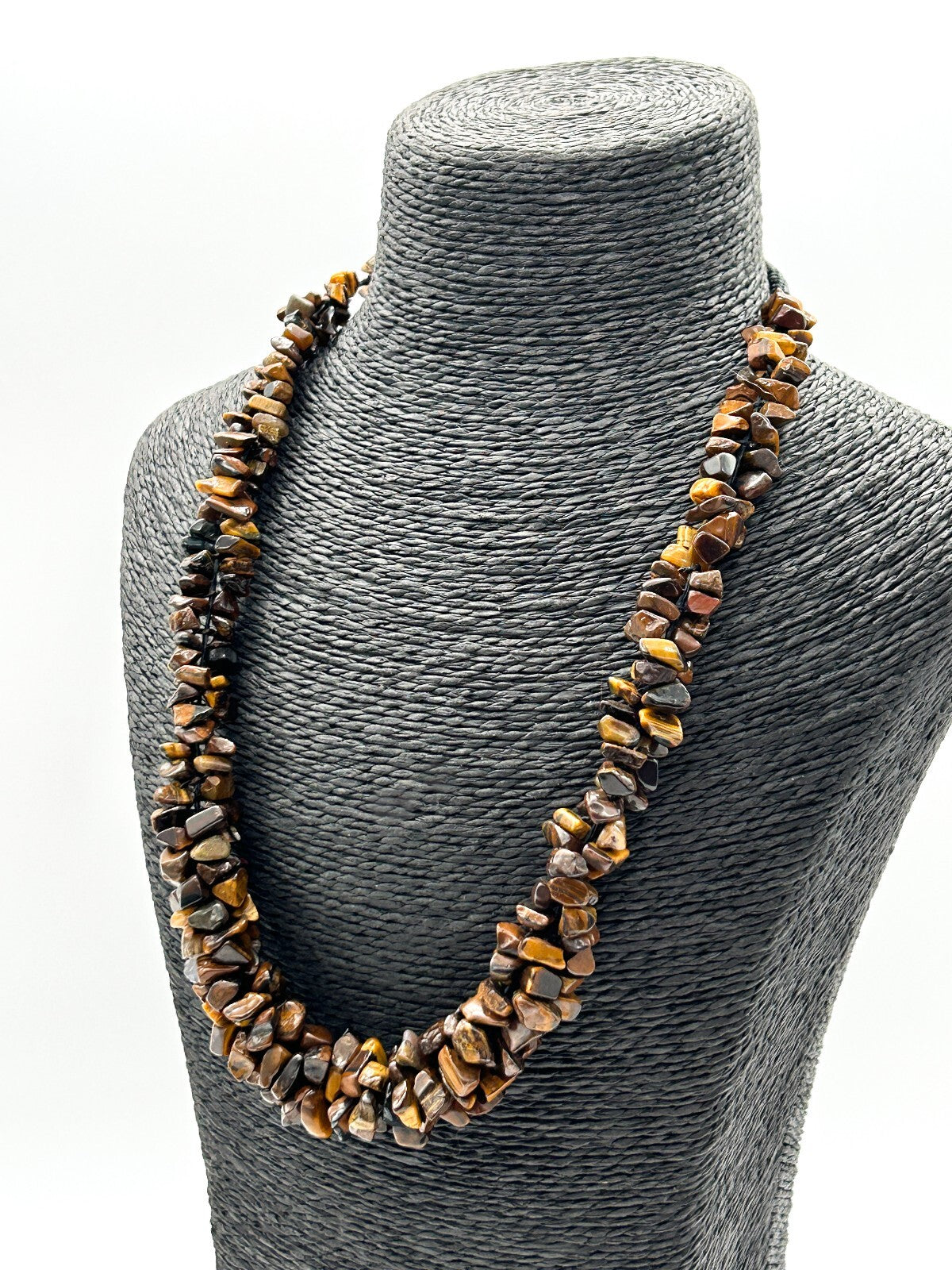 Vintage Tiger’s Eye Gemstone Chip Necklace Chunky Graduated Boho 22.5”