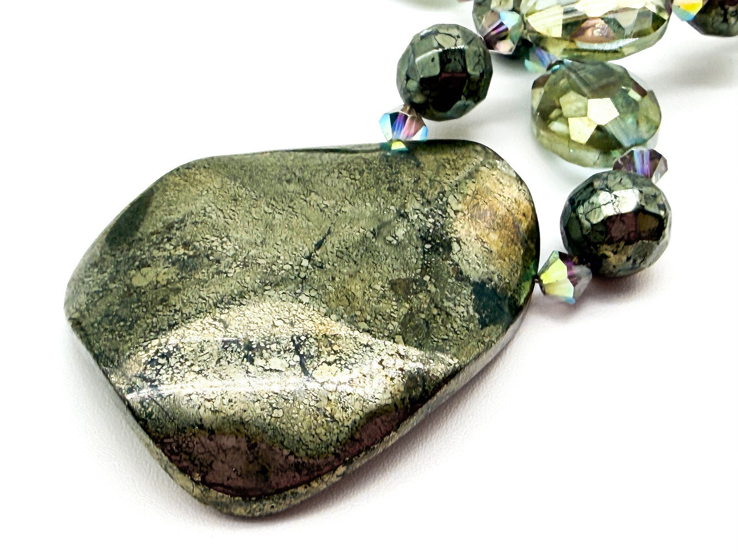 Natural Pyrite Statement Necklace Faceted Smoky AB Crystal Gemstone Pendant