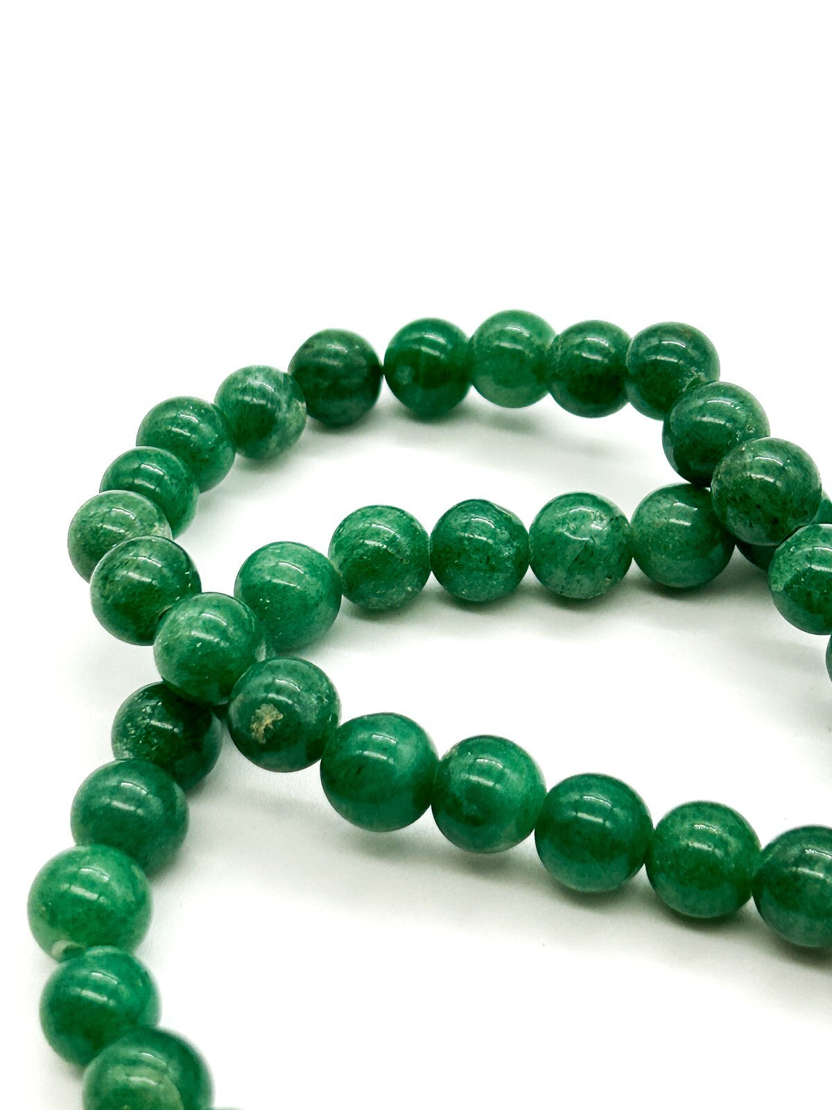 Natural Green Aventurine Necklace Round Gemstone Beads Vintage 25”