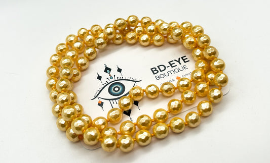 Vintage Yellow Glass Pearl Lustre Beaded Necklace Hand Knotted Long 29”