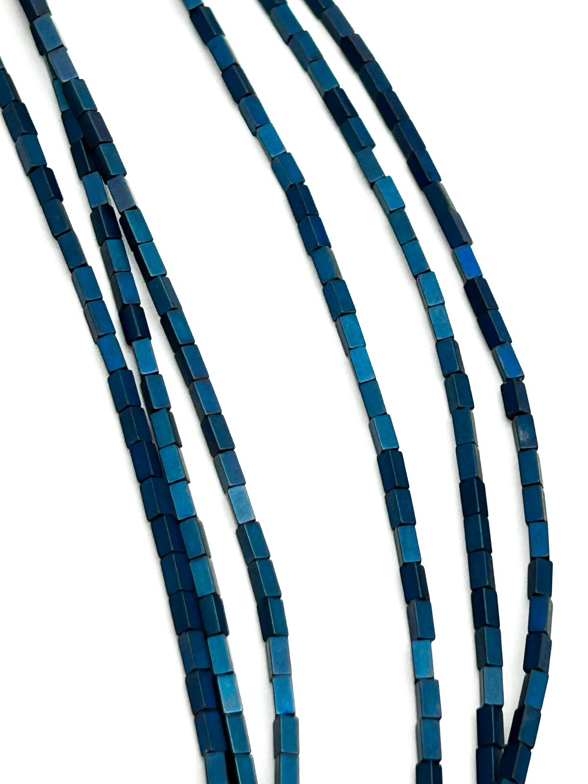 Blue Hematite Multi Strand Necklace Iridescent Rectangular Beads 19”