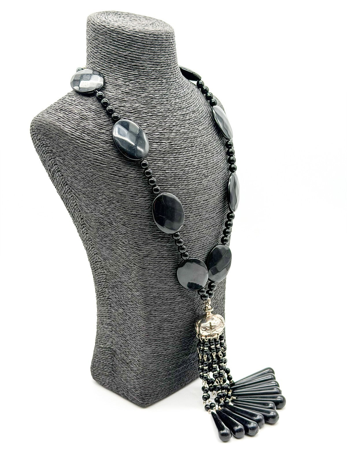 Signed Dominique Denaive Paris Chandelier Necklace Black Acrylic Vintage