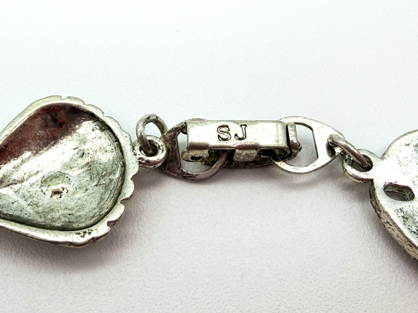 Signed SJ Silver Tone Beach Charm Bracelet Shell Starfish Nautical 7.5”