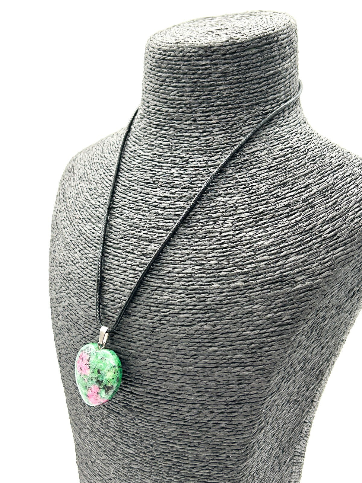 Ruby in Zoisite Heart Pendant Necklace Natural Gemstone Black Cord Necklace