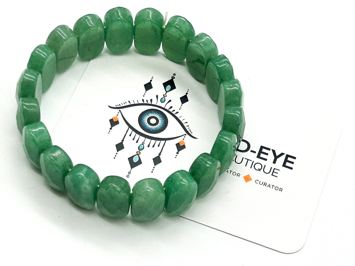 Green Aventurine Gemstone Stretch Bracelet Faceted Oval Beads Natural Stone