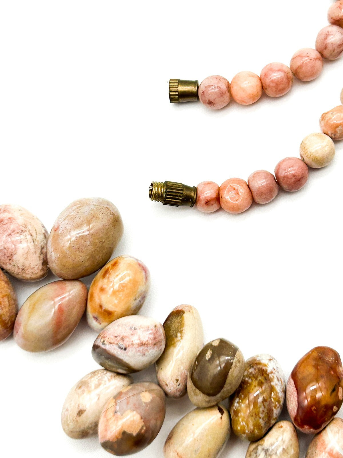 Vintage Pink Jasper Gemstone Necklace Natural Pebble Bead Statement 21.5”