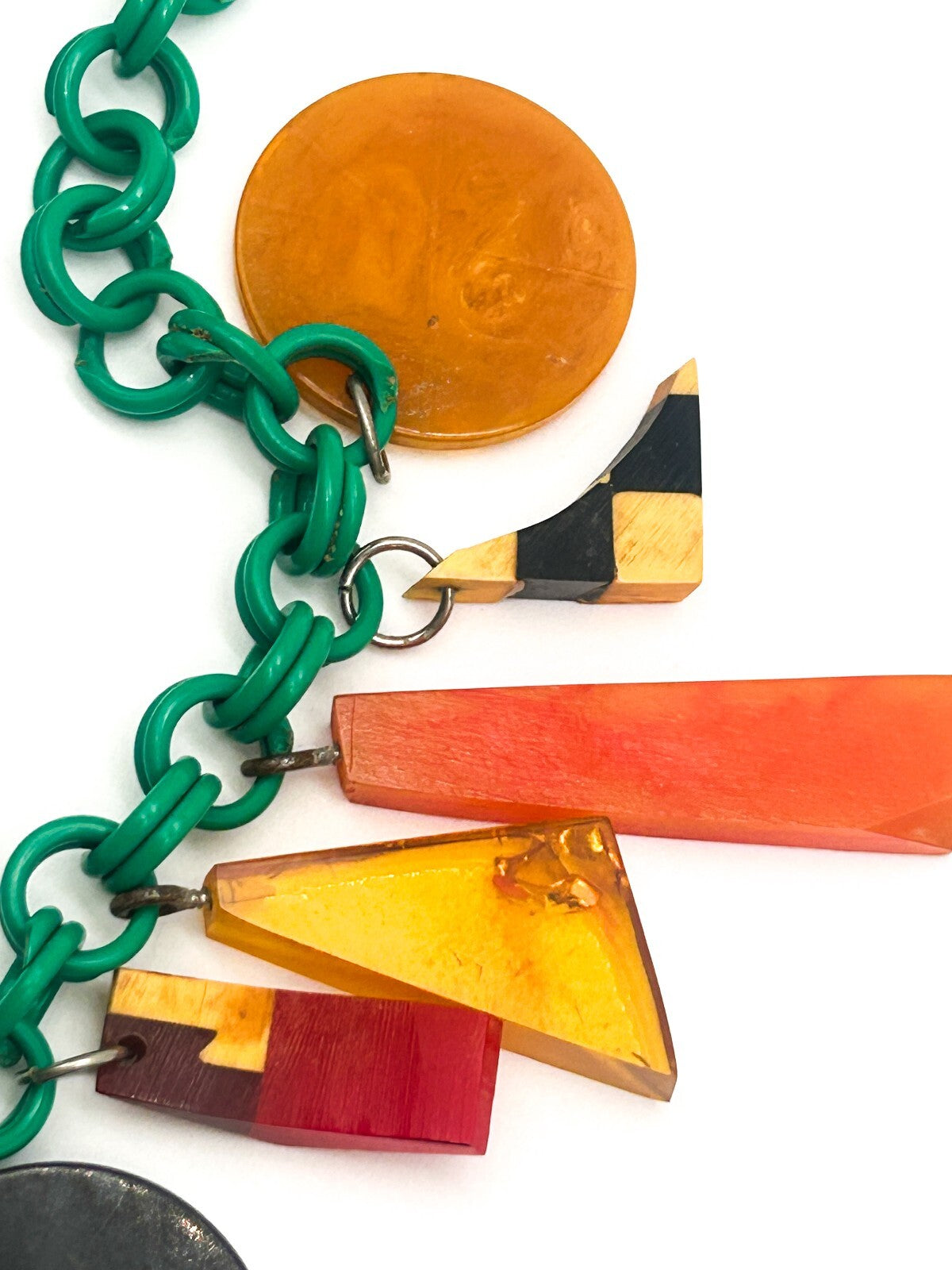 Vintage Bakelite Charm Necklace Attrib. Jan Carlin Celluloid Chain Statement