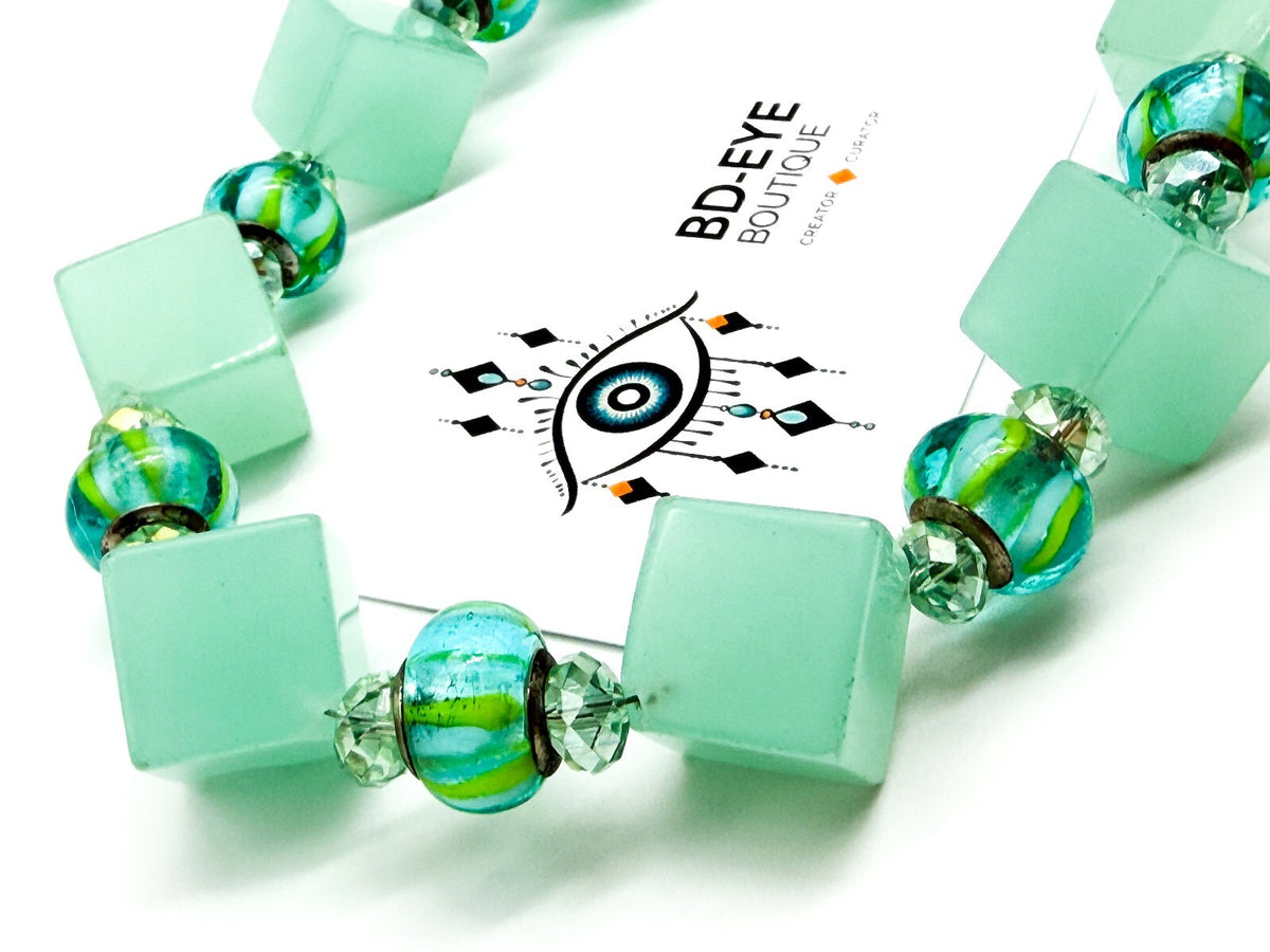 Chunky Mint Green Glass Statement Necklace Lampwork Glass Toggle Clasp