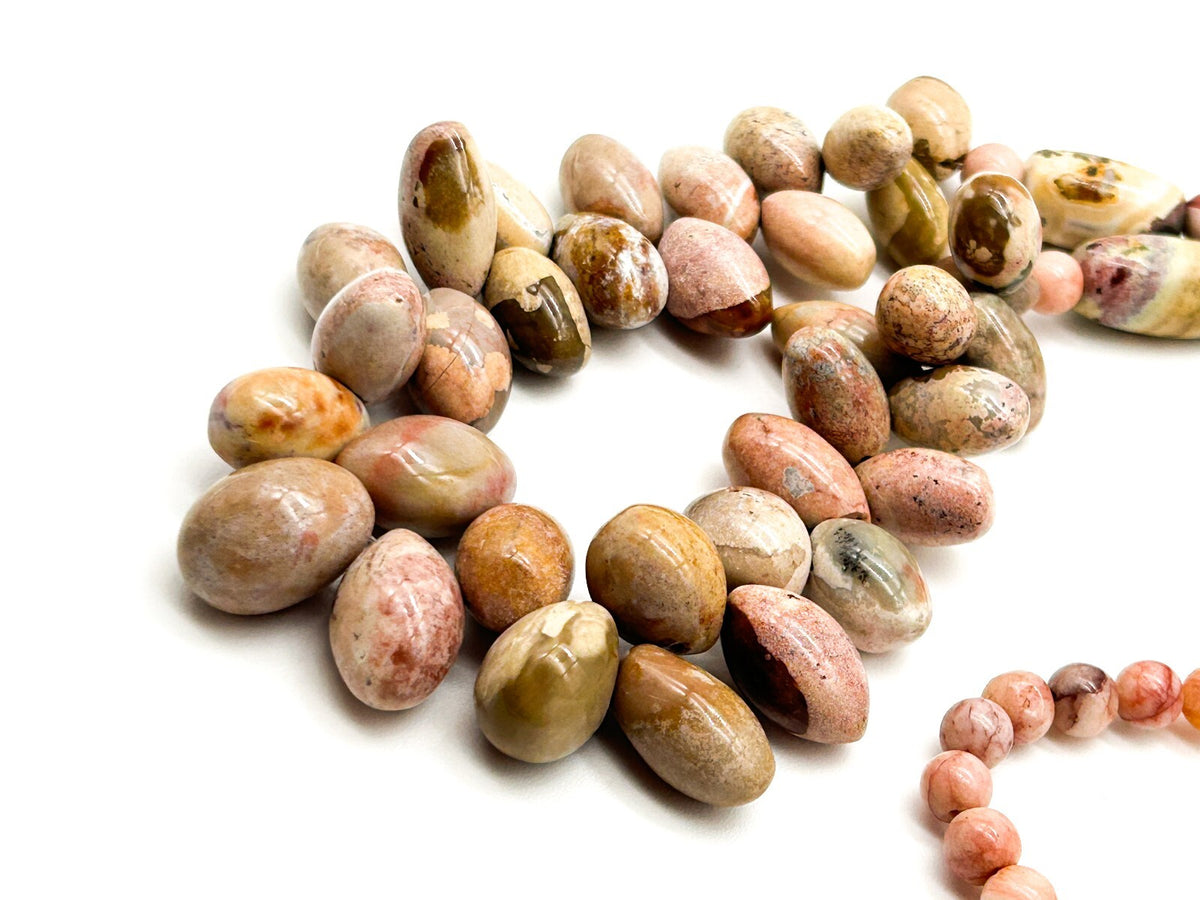 Vintage Pink Jasper Gemstone Necklace Natural Pebble Bead Statement 21.5”