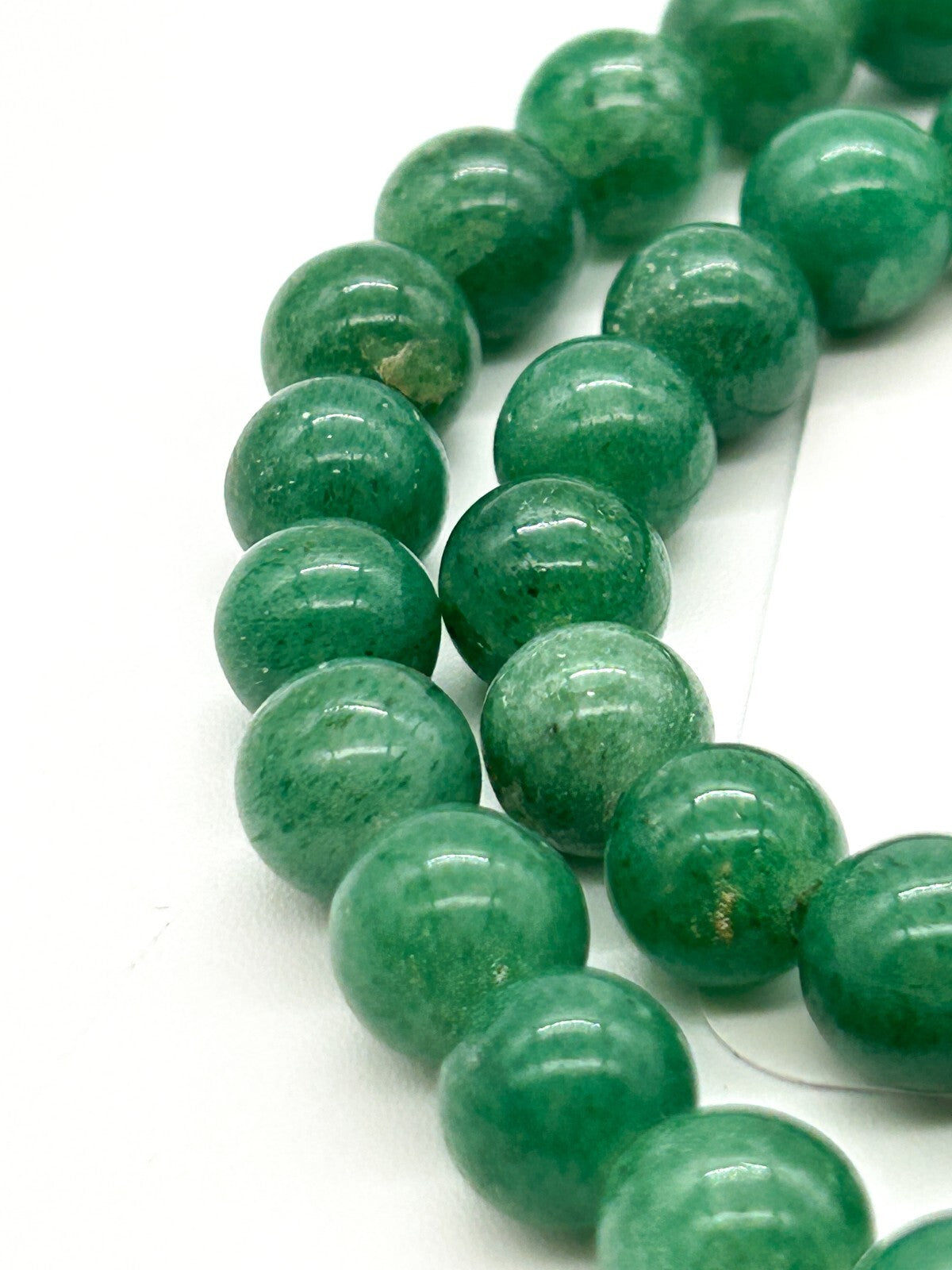 Natural Green Aventurine Necklace Round Gemstone Beads Vintage 25”