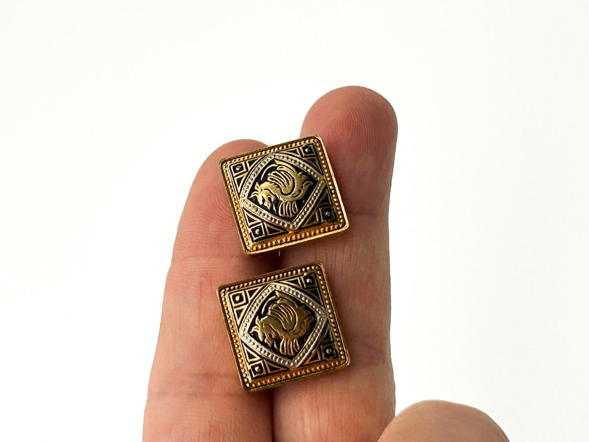 Vintage Toledo Damascene Dragon Cufflinks Gold Plated Spanish Cuff Links