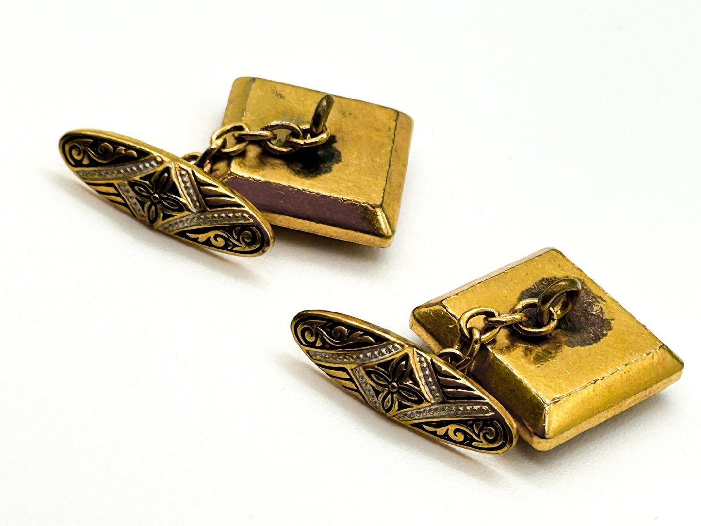 Vintage Toledo Damascene Dragon Cufflinks Gold Plated Spanish Cuff Links