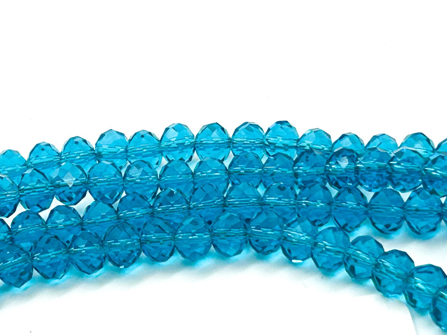 Long Aqua Blue Crystal Glass Bead Necklace Faceted Rondelle Multi Wrap 80”