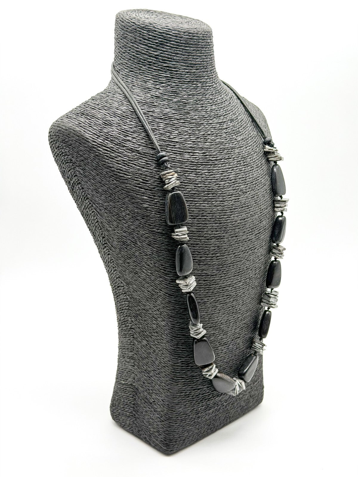 Shungite Gemstone Necklace Black Nugget Beads Silver Spacer Modern Statement