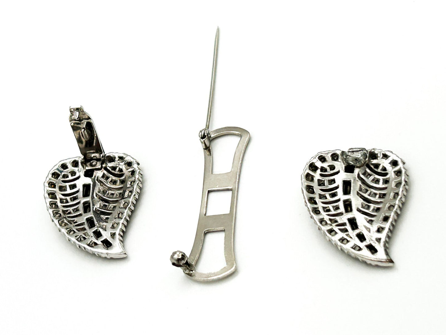 Vintage Rhinestone Duette Dress Clips Brooch Art Deco Style Baguette READ