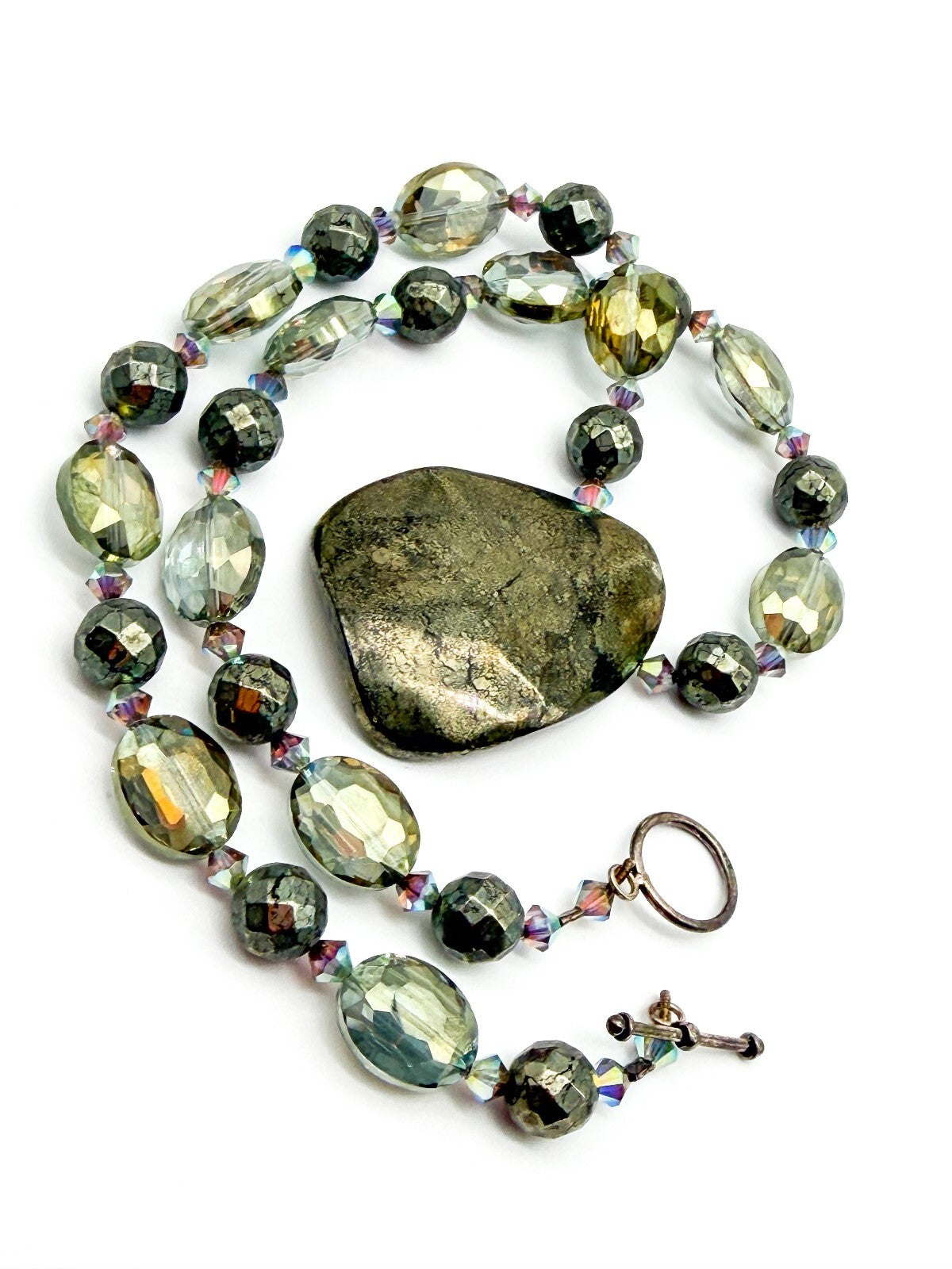 Natural Pyrite Statement Necklace Faceted Smoky AB Crystal Gemstone Pendant