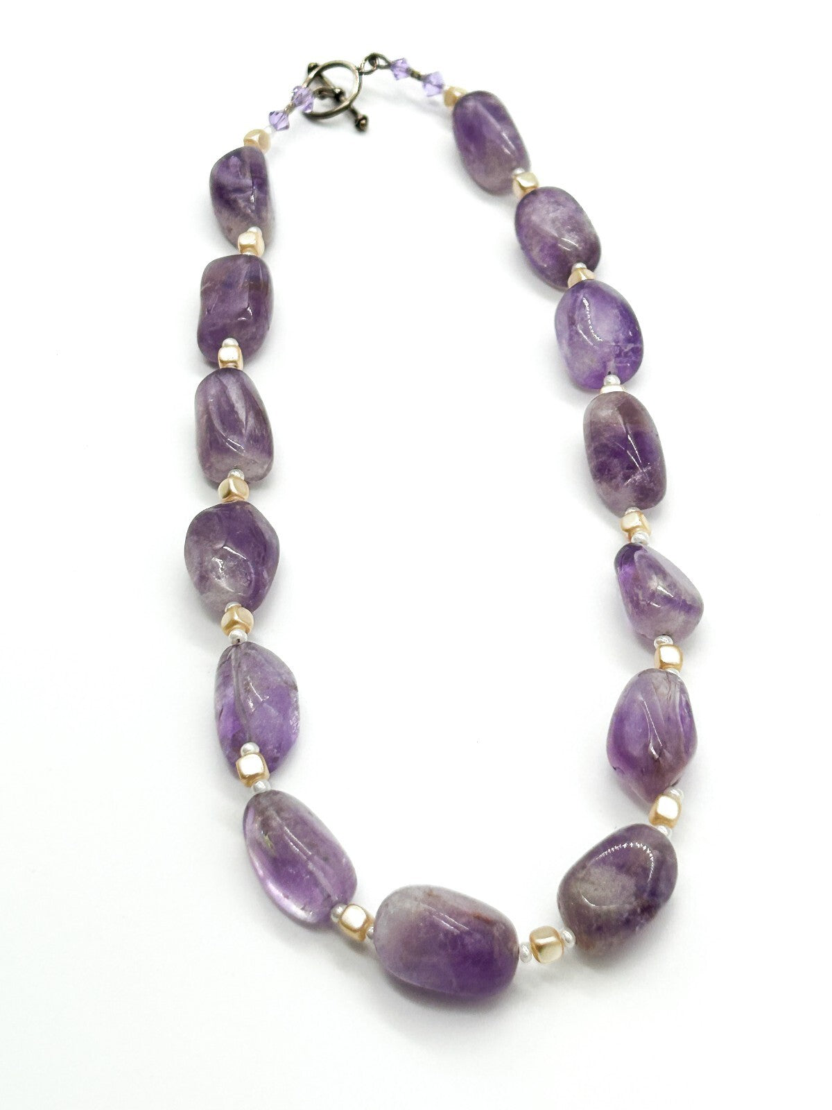 Amethyst Gemstone Nugget Necklace Artisan Purple Crystal Toggle 20”