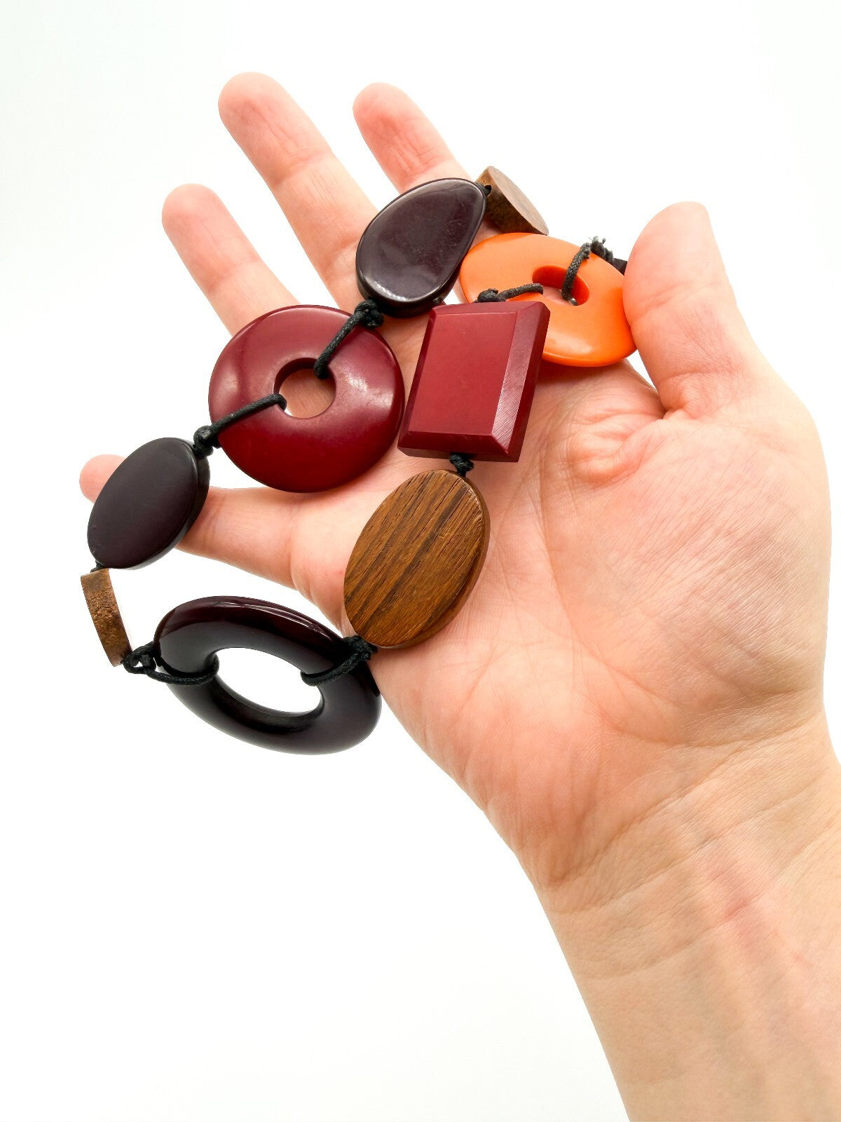 Fat Face Geometric Acrylic Statement Necklace Red Orange Brown Hand Knotted