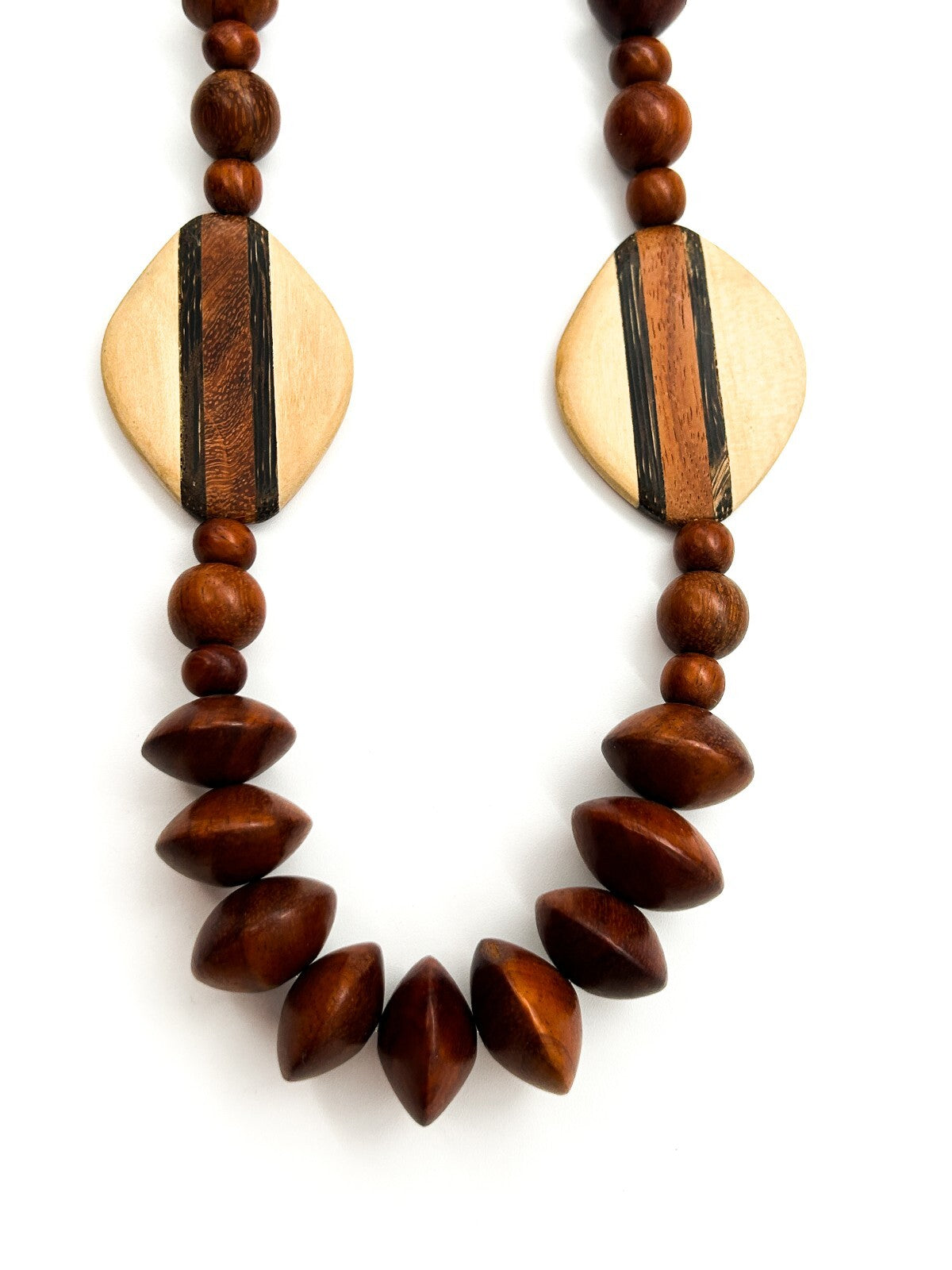 Vintage Chunky Wooden Bead Necklace Striped Geometric Boho 90s Retro Statement