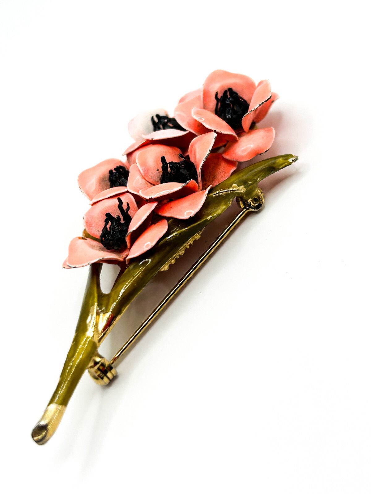 Signed Weiss Vintage Flower Brooch Pink Enamel Floral Gold Tone 7cm
