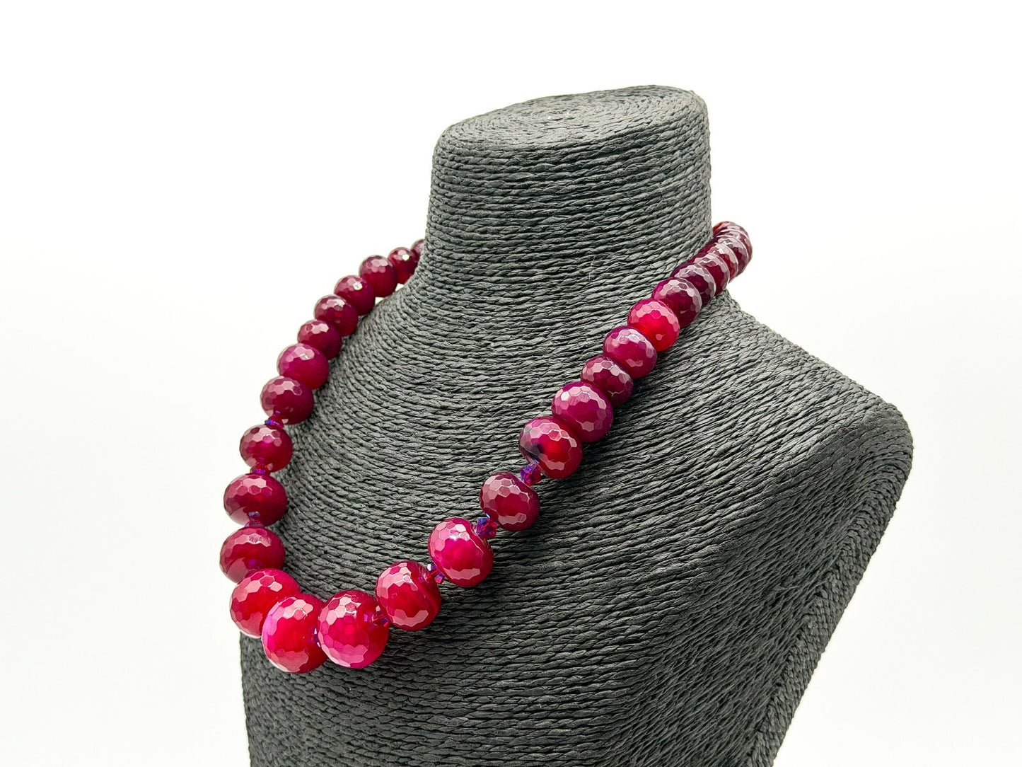 Chunky Ruby Red Quartz Necklace Faceted Magenta Gemstone Statement Toggle Clasp