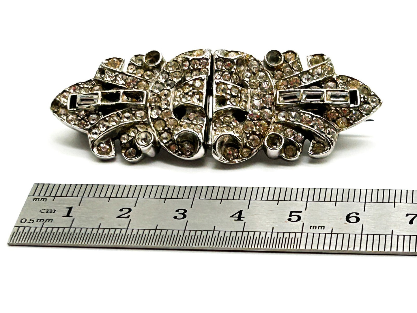 Vintage Rhinestone Duette Brooch Dress Clips Art Deco Style For Restoration