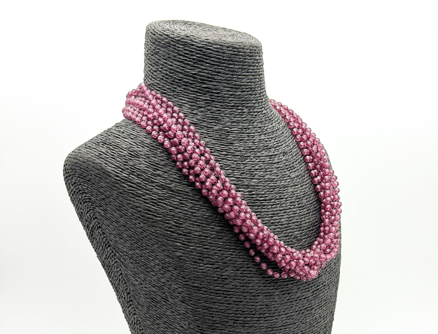 Vintage Hong Kong Style Purple Mauve Multi Strand Beaded Necklace Acrylic Collar