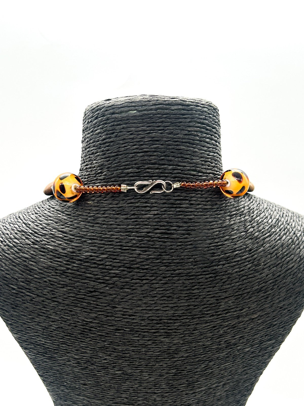 Vintage Jasper & Orange Spotted Glass Bead Necklace Leopard Print Style 19”