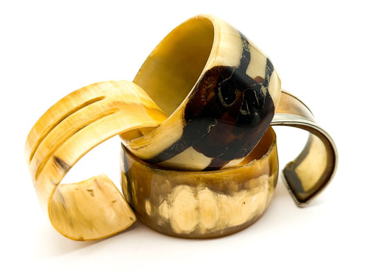 Vintage Organic Material Cuff Bracelet Bundle x4 Natural Cream Brown Bangles