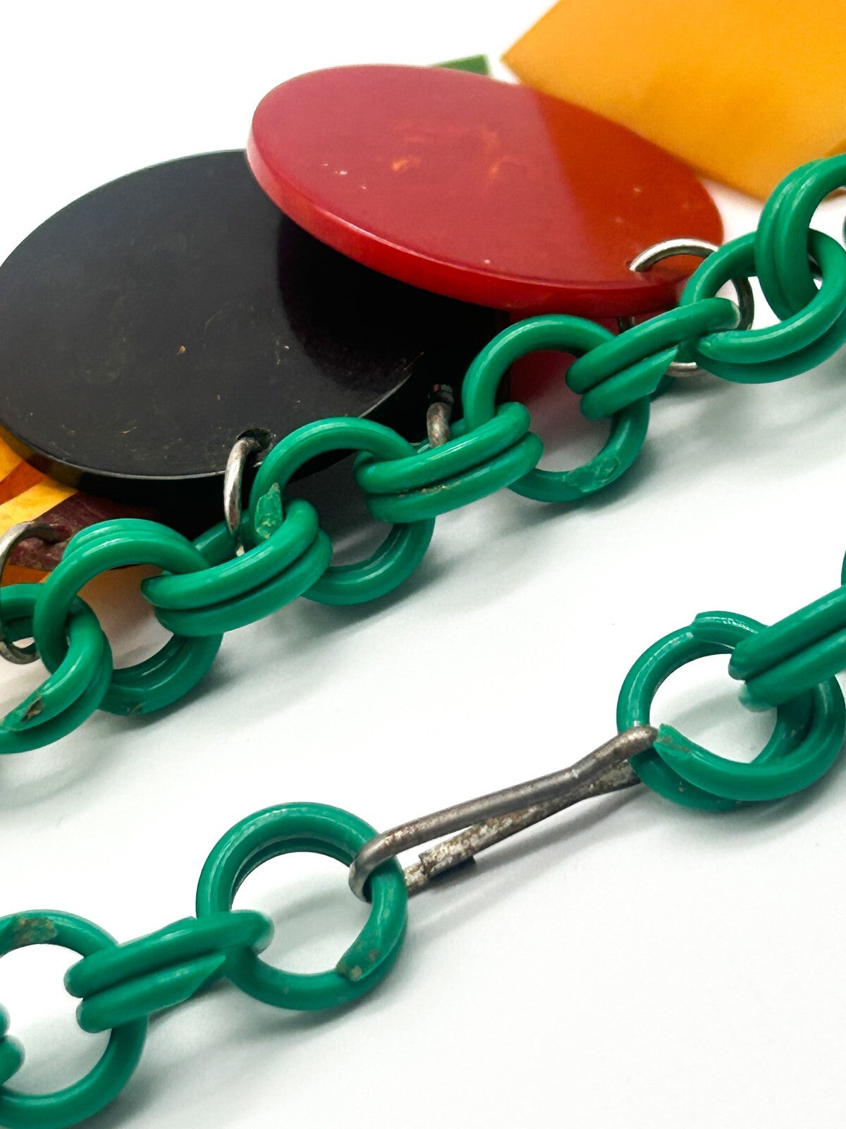 Vintage Bakelite Charm Necklace Attrib. Jan Carlin Celluloid Chain Statement