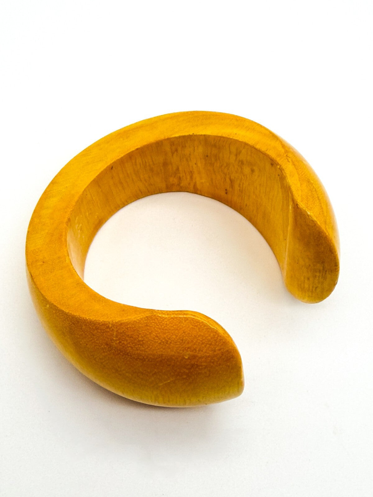 Vintage Mustard Yellow Wooden Cuff Bangle Wide Gloss Wood Statement Bracelet
