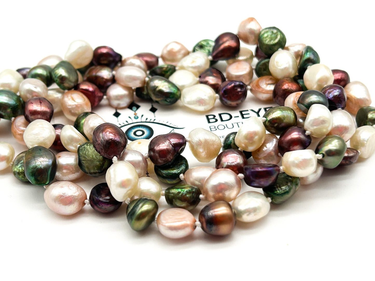 Vintage Hand Knotted Cultured Freshwater Pearl Necklace Multicolour Baroque 23”
