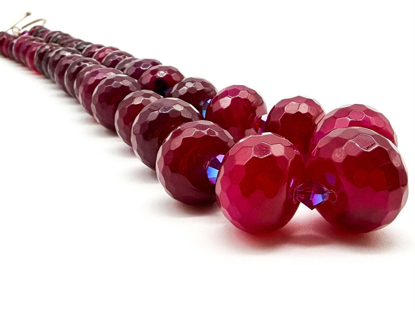 Chunky Ruby Red Quartz Necklace Faceted Magenta Gemstone Statement Toggle Clasp