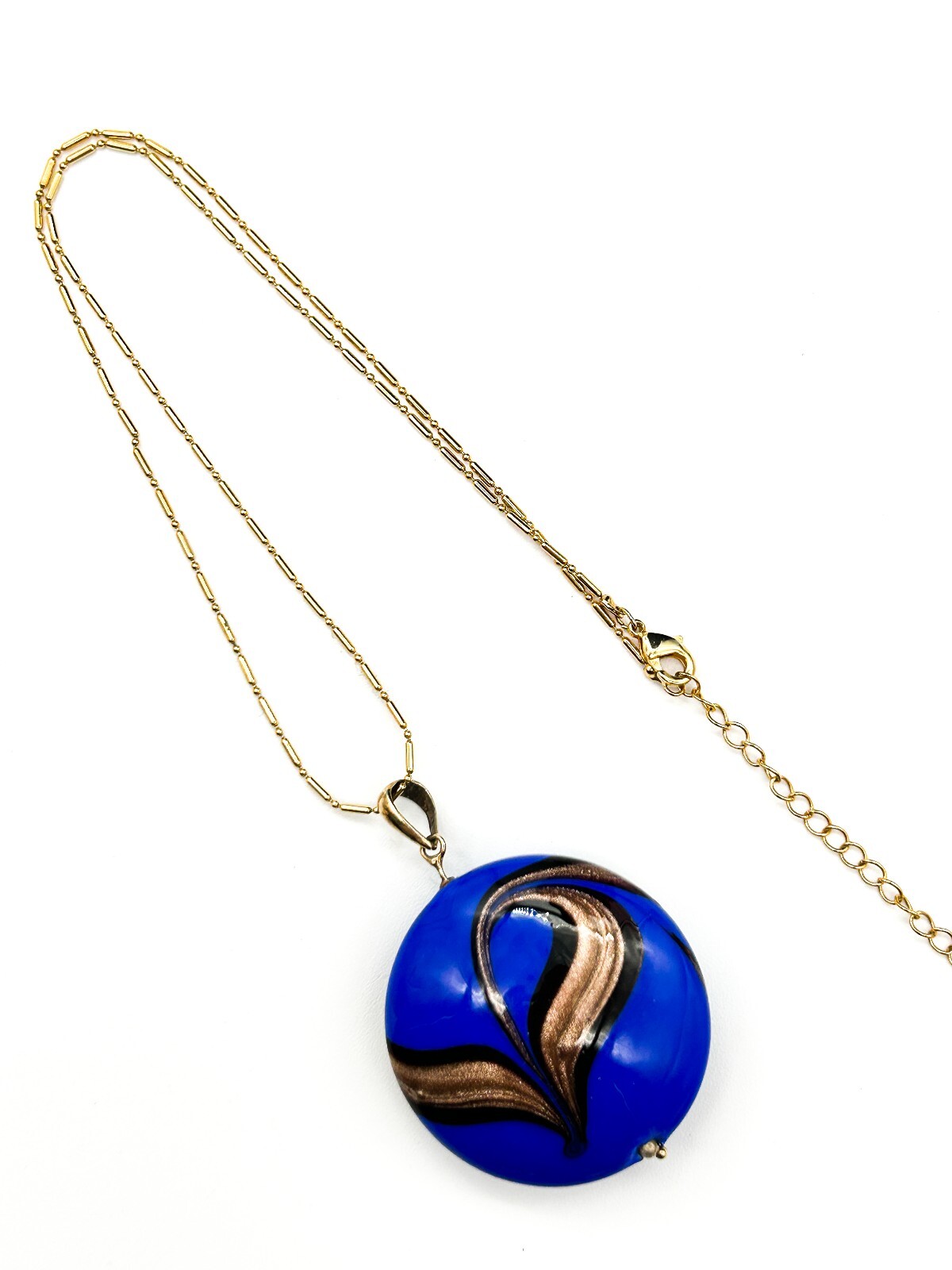 Vintage Murano Style Blue Glass Pendant Necklace Orelia Gold Tone 5cm