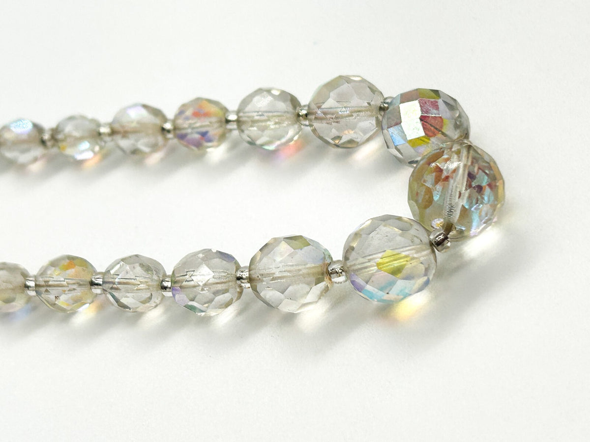 Vintage Aurora Borealis Crystal Necklace Faceted Glass Rhinestone Box Clasp 18"