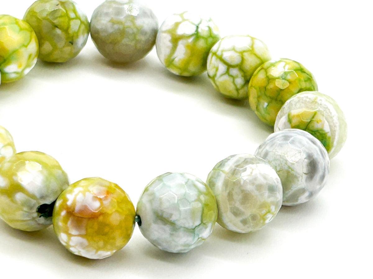 Lime Green White Crackle Agate Stretch Bracelet Faceted Gemstone Bead Summer