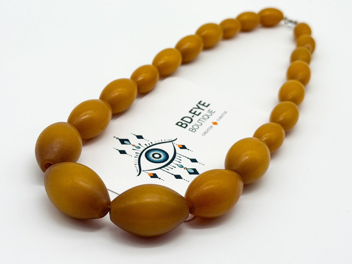 Vintage Butterscotch Phenolic Resin Bead Necklace Mid Century 17.5”