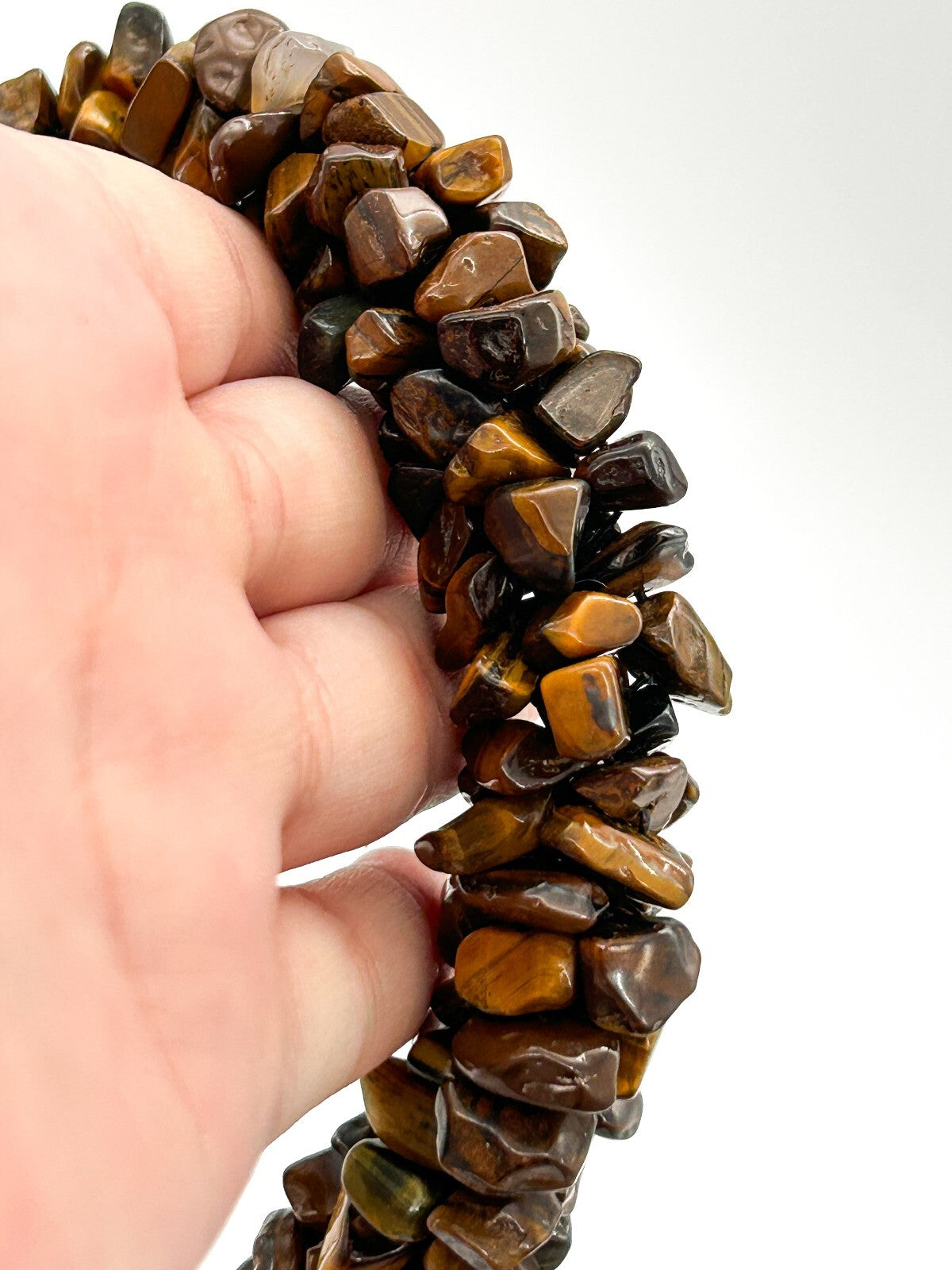 Vintage Tiger’s Eye Gemstone Chip Necklace Chunky Graduated Boho 22.5”